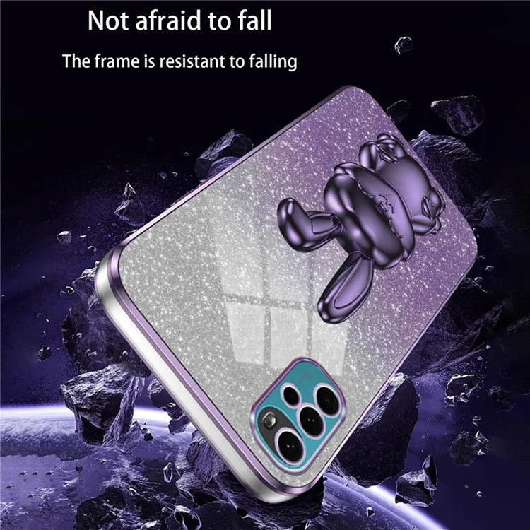 For Motorola Moto G22 Cell Phone Case PC+TPU Glitter Cover with Pull-out Kickstand