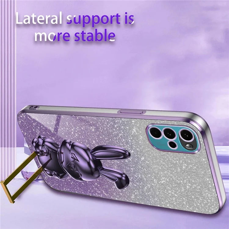 For Motorola Moto G22 Cell Phone Case PC+TPU Glitter Cover with Pull-out Kickstand