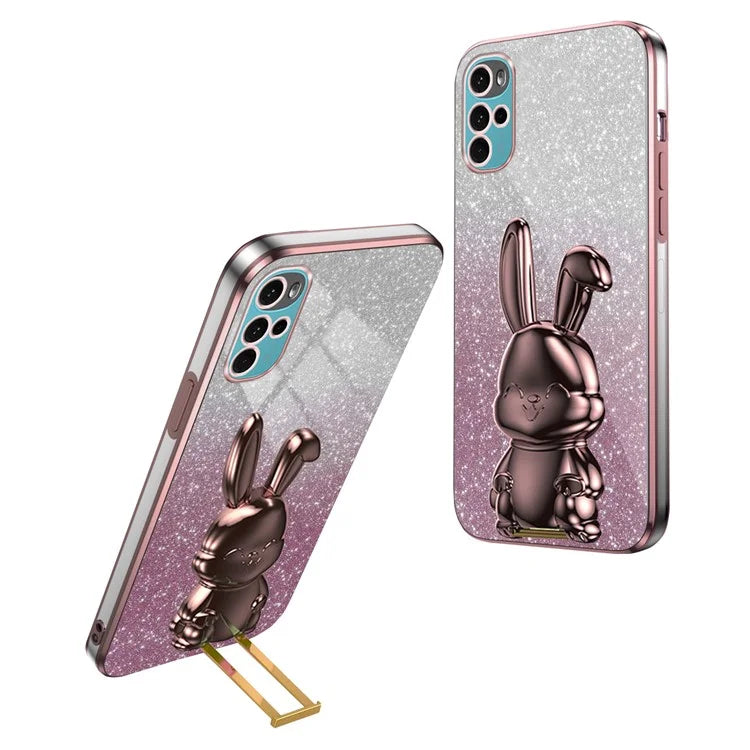 For Motorola Moto G22 Cell Phone Case PC+TPU Glitter Cover with Pull-out Kickstand