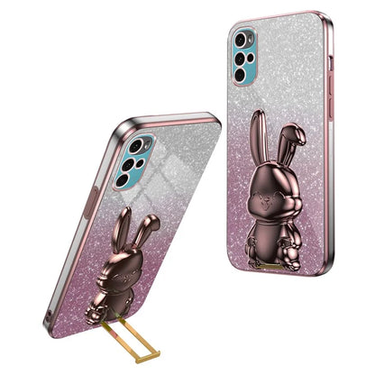 For Motorola Moto G22 Cell Phone Case PC+TPU Glitter Cover with Pull-out Kickstand