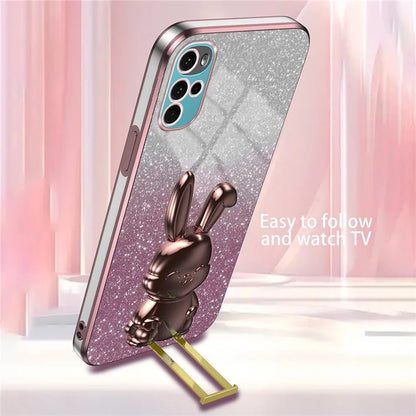 For Motorola Moto G22 Cell Phone Case PC+TPU Glitter Cover with Pull-out Kickstand
