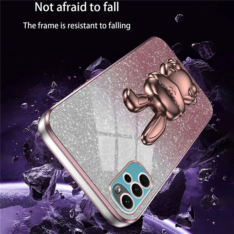 For Motorola Moto G22 Cell Phone Case PC+TPU Glitter Cover with Pull-out Kickstand