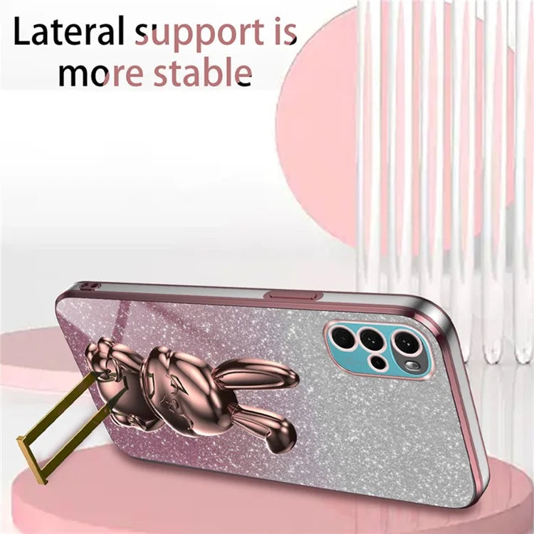 For Motorola Moto G22 Cell Phone Case PC+TPU Glitter Cover with Pull-out Kickstand