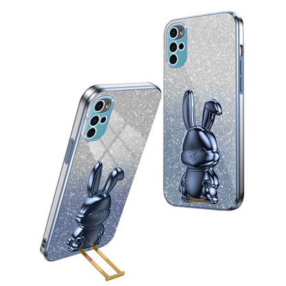 For Motorola Moto G22 Cell Phone Case PC+TPU Glitter Cover with Pull-out Kickstand