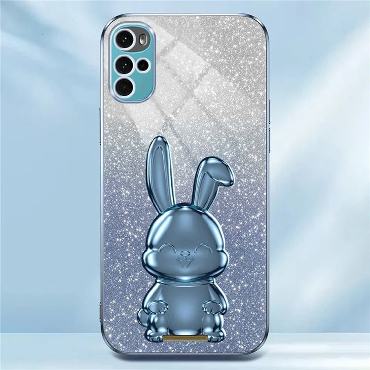 For Motorola Moto G22 Cell Phone Case PC+TPU Glitter Cover with Pull-out Kickstand