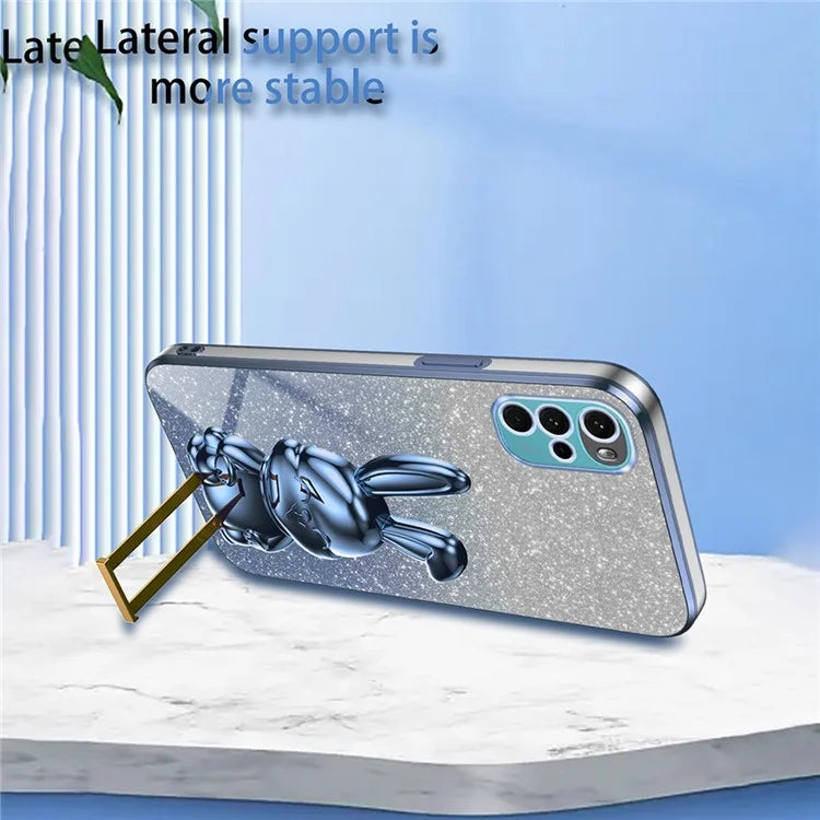 For Motorola Moto G22 Cell Phone Case PC+TPU Glitter Cover with Pull-out Kickstand