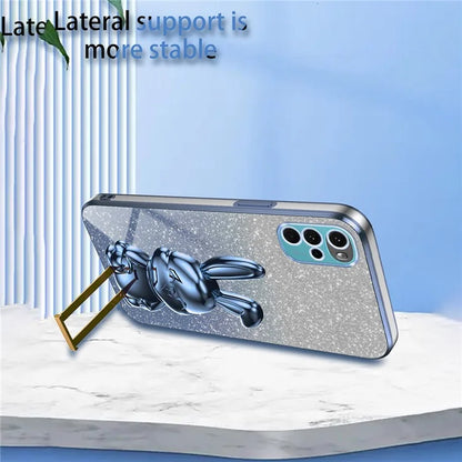 For Motorola Moto G22 Cell Phone Case PC+TPU Glitter Cover with Pull-out Kickstand