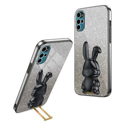 For Motorola Moto G22 Cell Phone Case PC+TPU Glitter Cover with Pull-out Kickstand