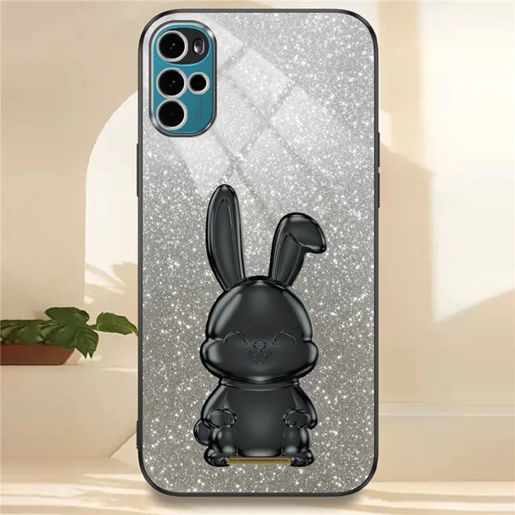 For Motorola Moto G22 Cell Phone Case PC+TPU Glitter Cover with Pull-out Kickstand