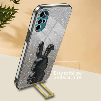 For Motorola Moto G22 Cell Phone Case PC+TPU Glitter Cover with Pull-out Kickstand