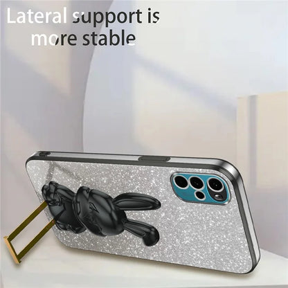 For Motorola Moto G22 Cell Phone Case PC+TPU Glitter Cover with Pull-out Kickstand