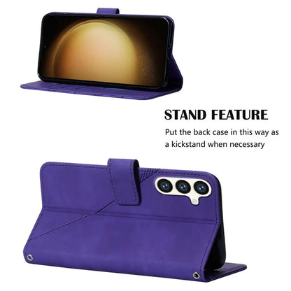 YB Imprinting Series-1 For Samsung Galaxy S24+ Case Wallet Flip Leather Cover with Strap