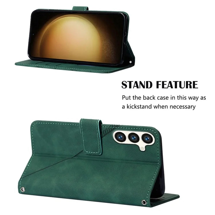 YB Imprinting Series-1 For Samsung Galaxy S24+ Case Wallet Flip Leather Cover with Strap