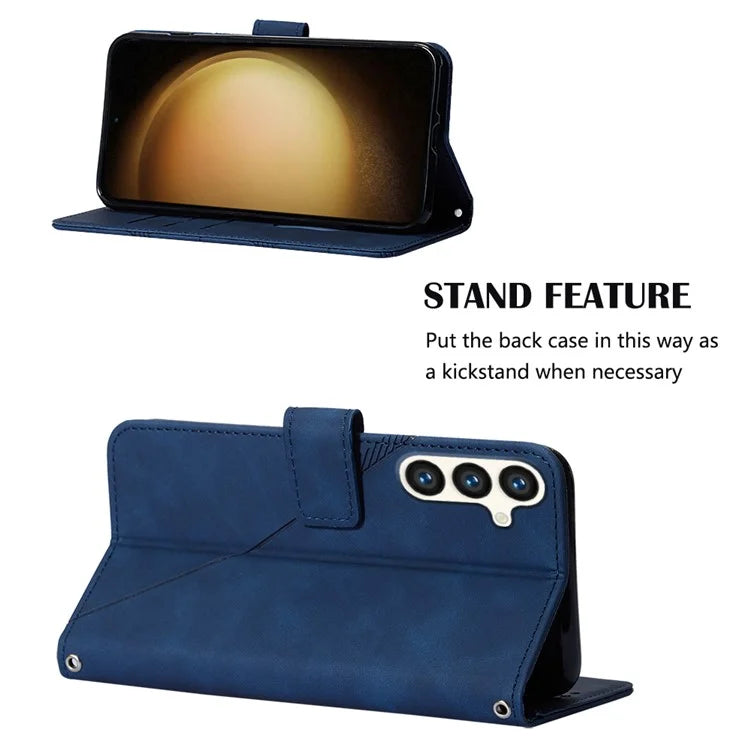 YB Imprinting Series-1 For Samsung Galaxy S24+ Case Wallet Flip Leather Cover with Strap