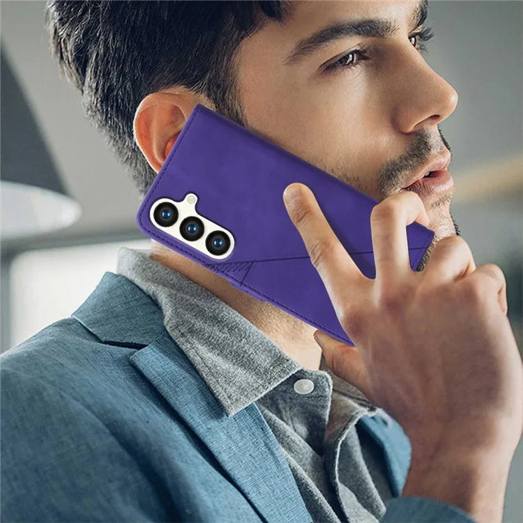YB Imprinting Series-1 For Samsung Galaxy S24+ Case Wallet Flip Leather Cover with Strap