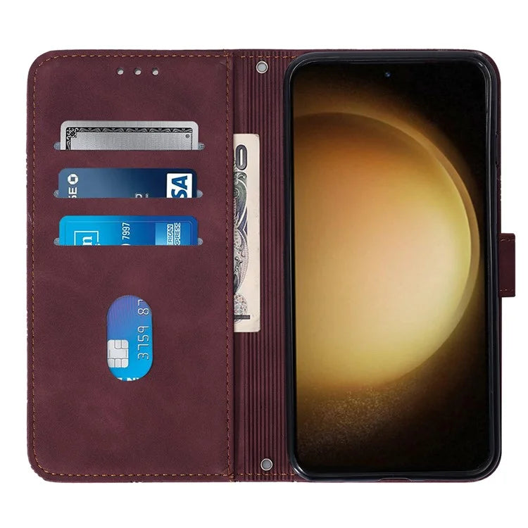 YB Imprinting Series-1 For Samsung Galaxy S24+ Case Wallet Flip Leather Cover with Strap