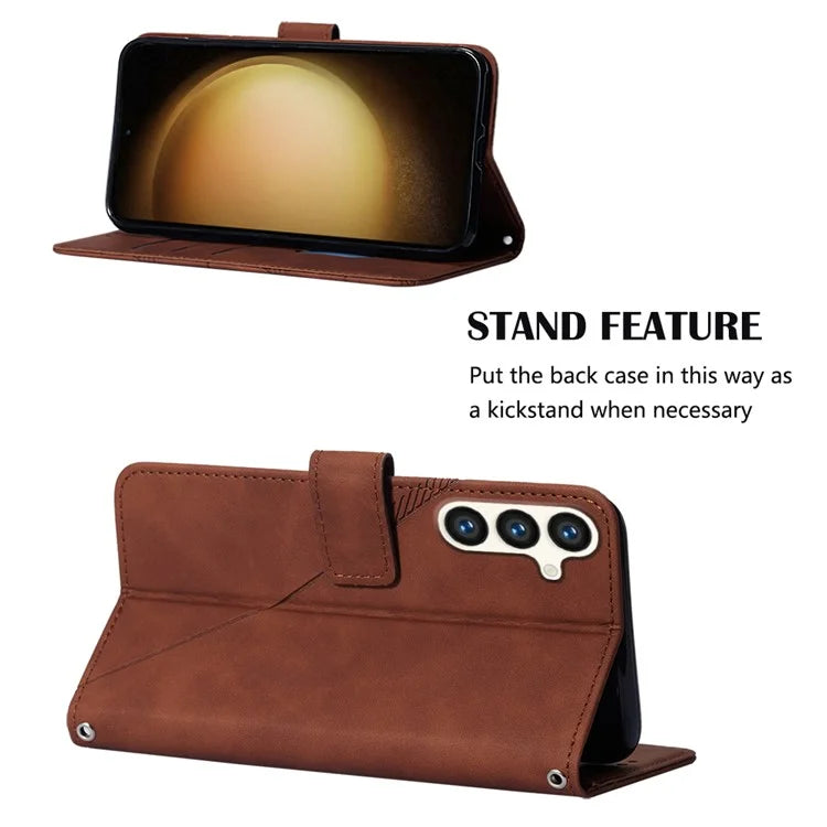YB Imprinting Series-1 For Samsung Galaxy S24+ Case Wallet Flip Leather Cover with Strap