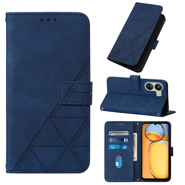 YB Imprinting Series-1 For Xiaomi Redmi 13C 4G / Poco C65 4G Wallet Phone Case with Strap