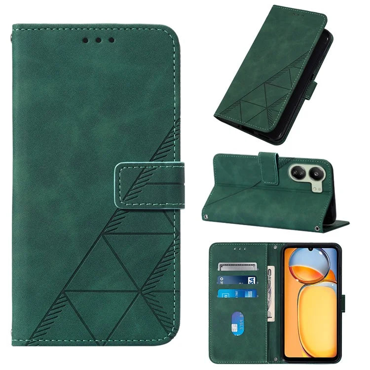 YB Imprinting Series-1 For Xiaomi Redmi 13C 4G / Poco C65 4G Wallet Phone Case with Strap