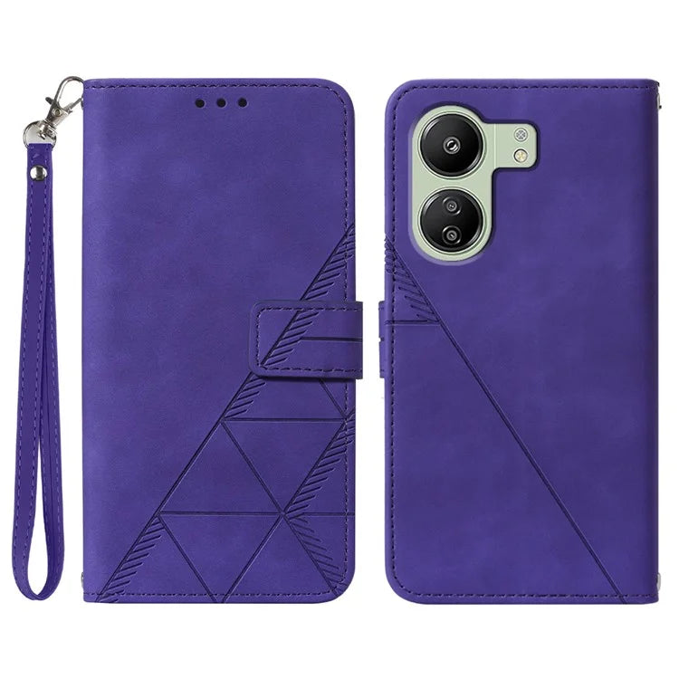 YB Imprinting Series-1 For Xiaomi Redmi 13C 4G / Poco C65 4G Wallet Phone Case with Strap