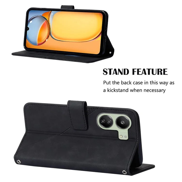 YB Imprinting Series-1 For Xiaomi Redmi 13C 4G / Poco C65 4G Wallet Phone Case with Strap