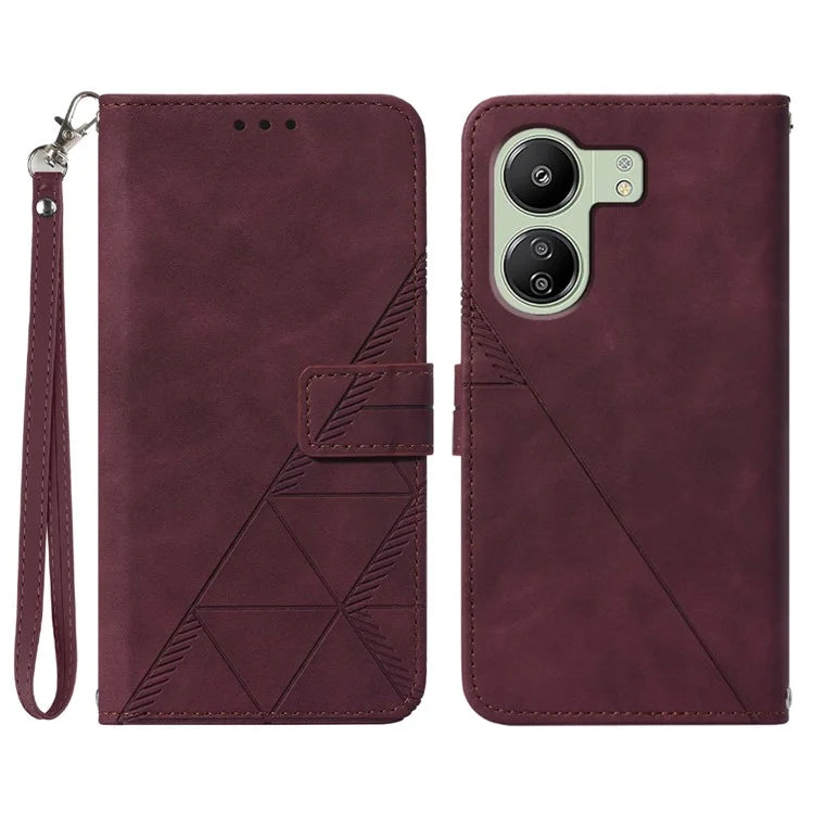 YB Imprinting Series-1 For Xiaomi Redmi 13C 4G / Poco C65 4G Wallet Phone Case with Strap