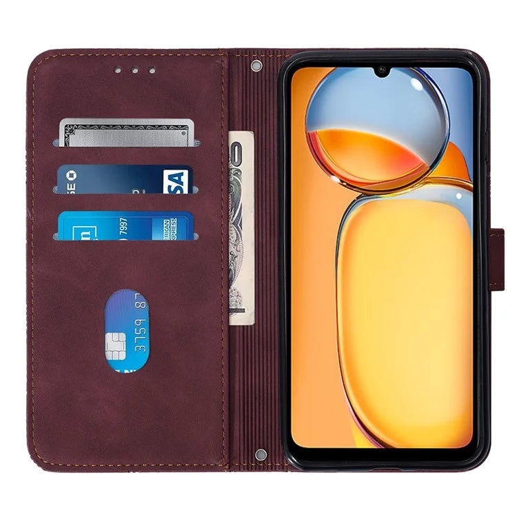 YB Imprinting Series-1 For Xiaomi Redmi 13C 4G / Poco C65 4G Wallet Phone Case with Strap