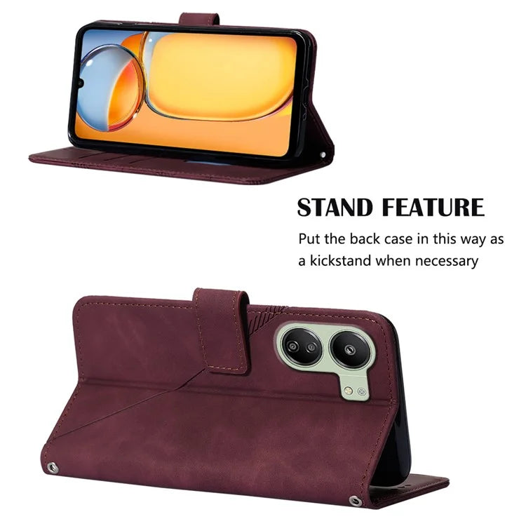 YB Imprinting Series-1 For Xiaomi Redmi 13C 4G / Poco C65 4G Wallet Phone Case with Strap
