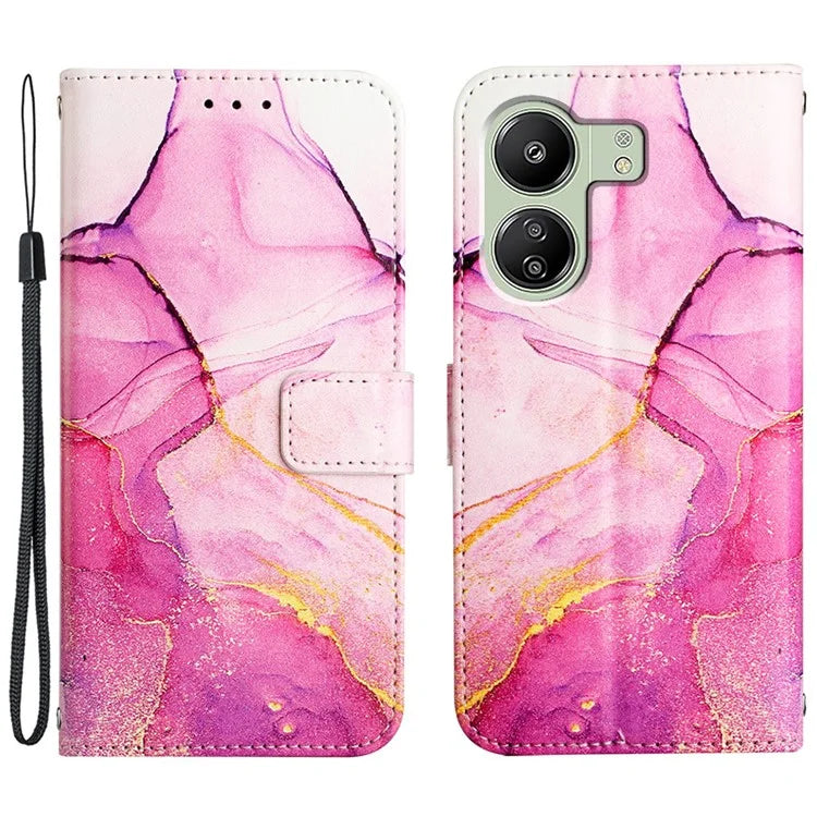For Xiaomi Redmi 13C 4G / Poco C65 4G Stand Wallet Phone Case Marble Pattern Leather Cover