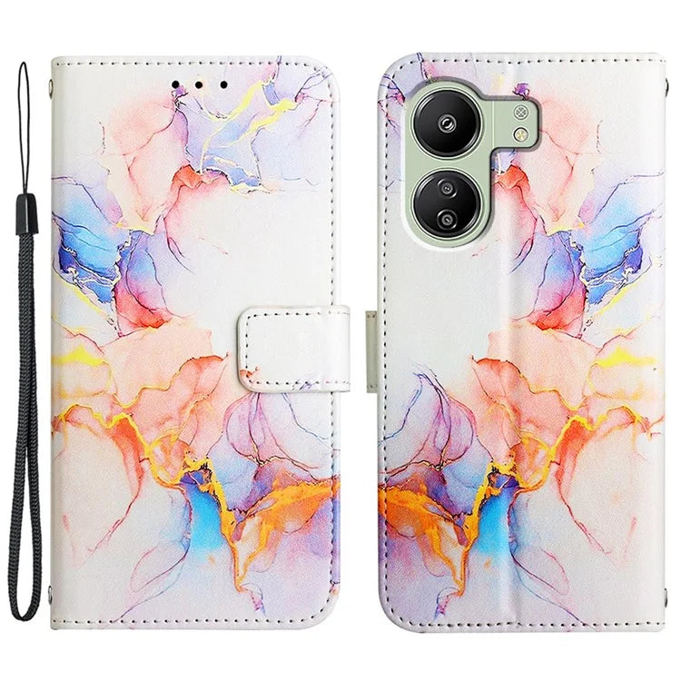 For Xiaomi Redmi 13C 4G / Poco C65 4G Stand Wallet Phone Case Marble Pattern Leather Cover