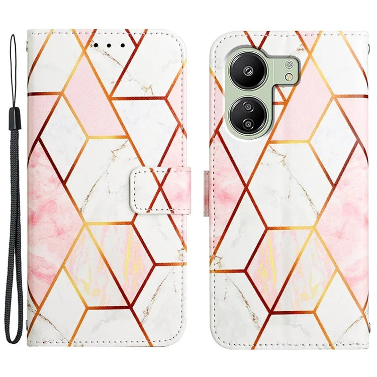 For Xiaomi Redmi 13C 4G / Poco C65 4G Stand Wallet Phone Case Marble Pattern Leather Cover