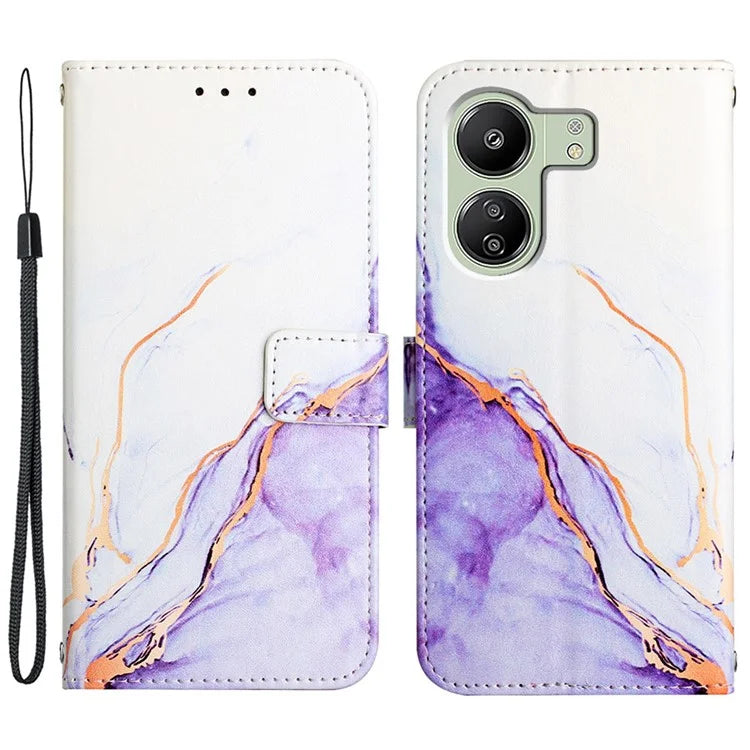 For Xiaomi Redmi 13C 4G / Poco C65 4G Stand Wallet Phone Case Marble Pattern Leather Cover