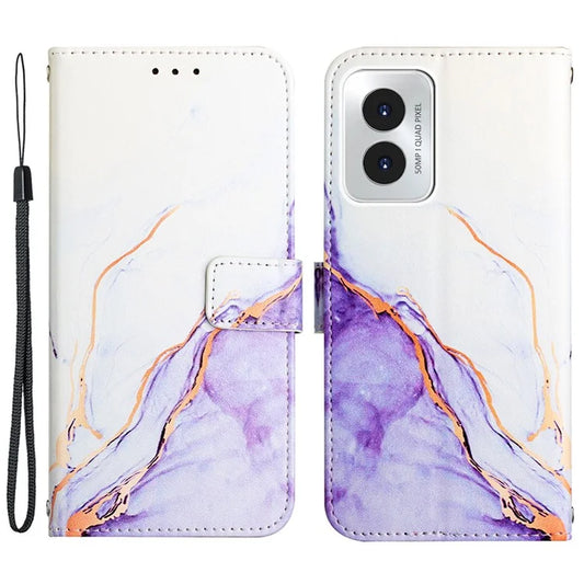 For Motorola Moto G Play (2024) 4G Shockproof Case Marble Pattern Leather Wallet Phone Cover