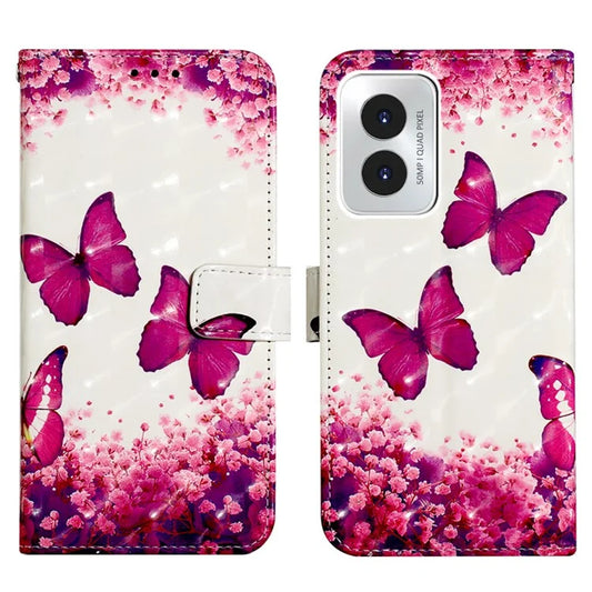 YB Pattern Printing Leather Series-2 For Motorola Moto G Play (2024) 4G Case Wallet Stand Flip Cover  Rose Butterflies