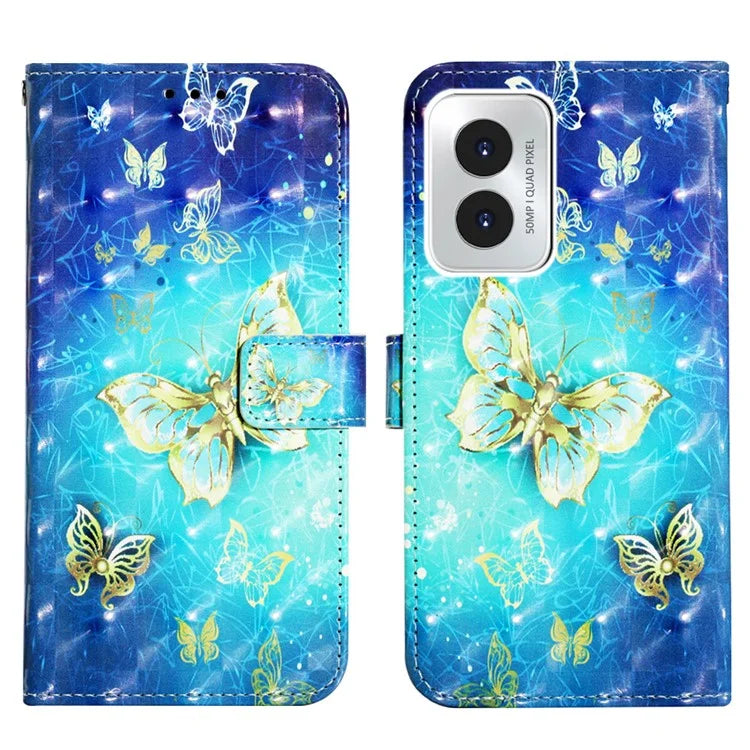 YB Pattern Printing Leather Series-2 For Motorola Moto G Play (2024) 4G Case Wallet Stand Flip Cover  Golden Butterflies