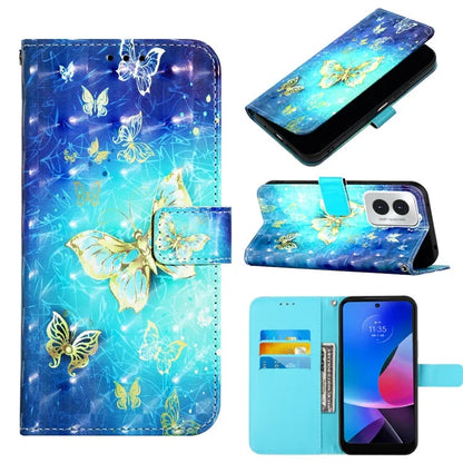 YB Pattern Printing Leather Series-2 For Motorola Moto G Play (2024) 4G Case Wallet Stand Flip Cover  Golden Butterflies