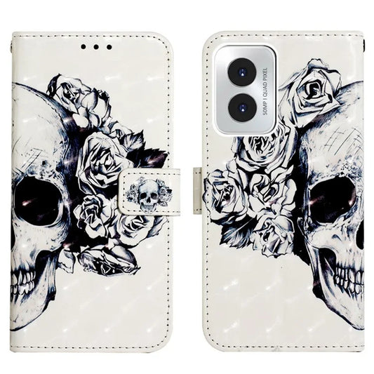 YB Pattern Printing Leather Series-2 For Motorola Moto G Play (2024) 4G Case Wallet Stand Flip Cover  Skull