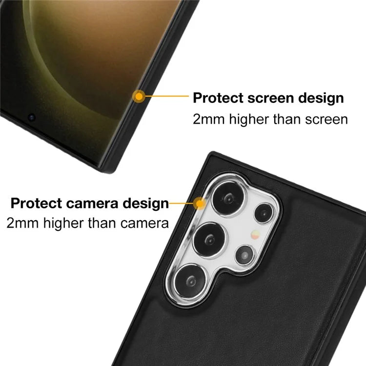 YB Leather Coating Series-6 For Samsung Galaxy S24 Ultra Case Drop-proof Leather+TPU Protective Back Shell