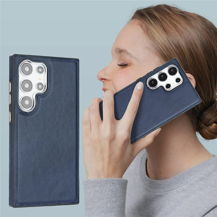 YB Leather Coating Series-6 For Samsung Galaxy S24 Ultra Case Drop-proof Leather+TPU Protective Back Shell