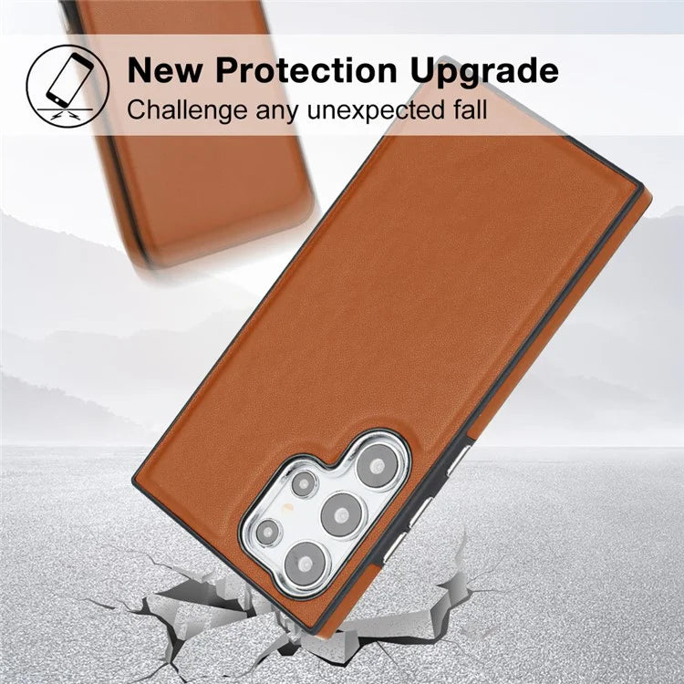 YB Leather Coating Series-6 For Samsung Galaxy S24 Ultra Case Drop-proof Leather+TPU Protective Back Shell