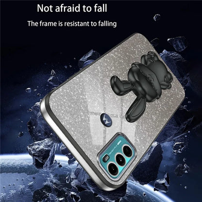 For Motorola Moto G60 Case Glitter PC+TPU Cartoon Rabbit Kickstand Back Shell