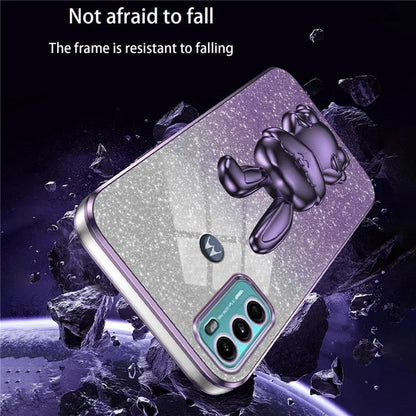 For Motorola Moto G60 Case Glitter PC+TPU Cartoon Rabbit Kickstand Back Shell