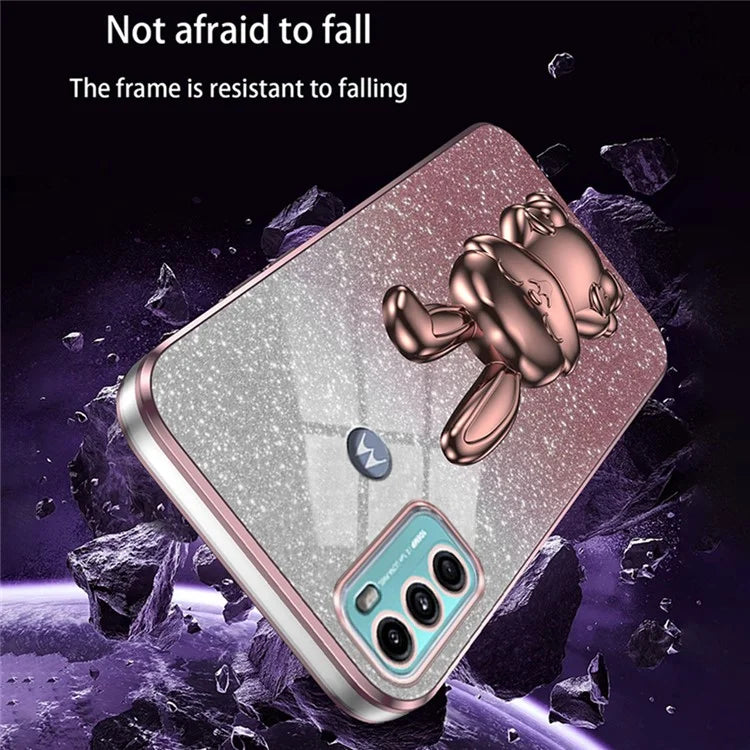 For Motorola Moto G60 Case Glitter PC+TPU Cartoon Rabbit Kickstand Back Shell