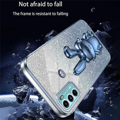 For Motorola Moto G60 Case Glitter PC+TPU Cartoon Rabbit Kickstand Back Shell