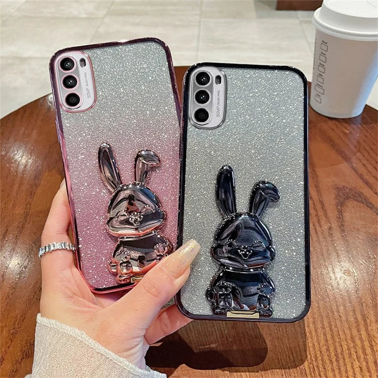 For Motorola Moto G52 4G / G82 5G Slim Case Cute Rabbit Kickstand Phone Protector