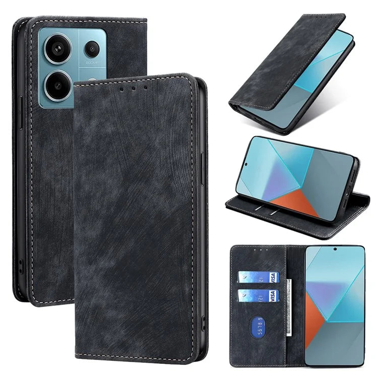 For Xiaomi Redmi Note 13 Pro 5G / Poco X6 5G Protective Case RFID Blocking PU Leather Wallet Phone Cover
