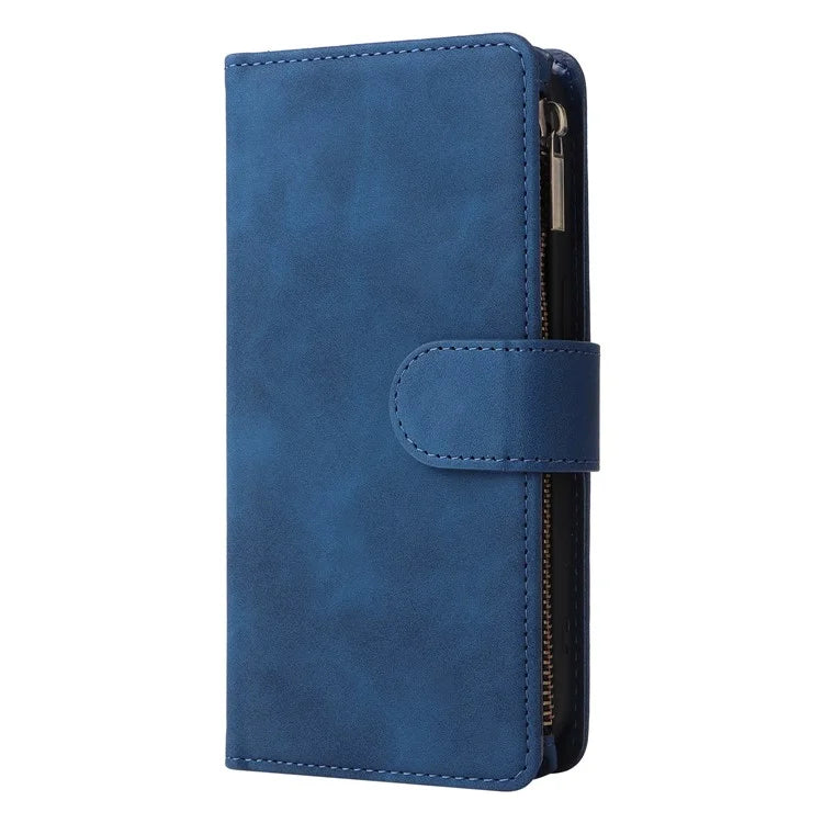 For iPhone 15 Plus Cell Phone Case Multiple Card Slots Zipper Wallet Leather Protection Cover