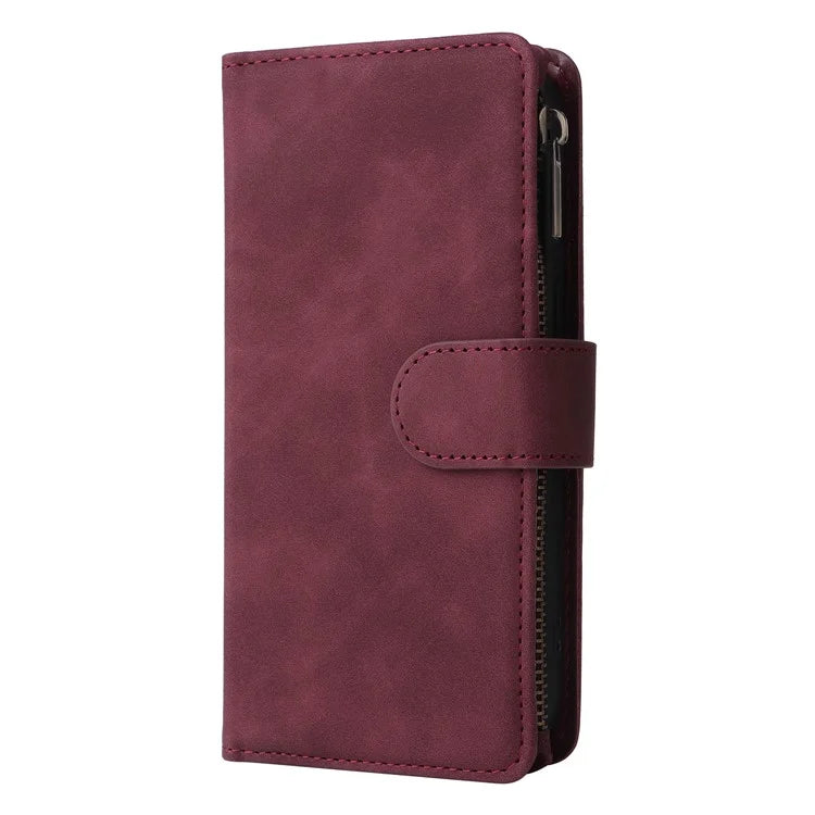 For iPhone 15 Plus Cell Phone Case Multiple Card Slots Zipper Wallet Leather Protection Cover