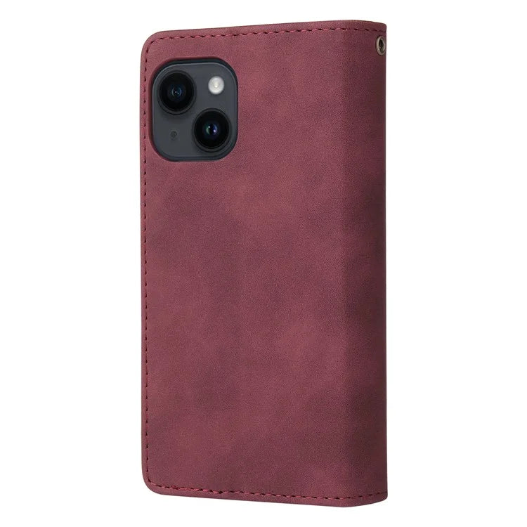 For iPhone 15 Plus Cell Phone Case Multiple Card Slots Zipper Wallet Leather Protection Cover