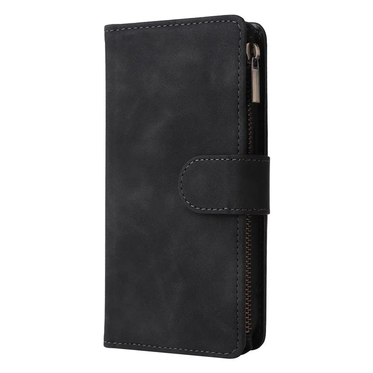 For iPhone 15 Plus Cell Phone Case Multiple Card Slots Zipper Wallet Leather Protection Cover